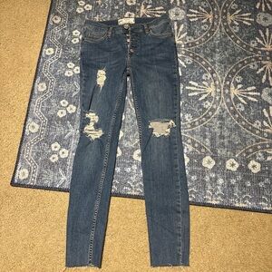 Button-Fly Distressed Denim Jeans